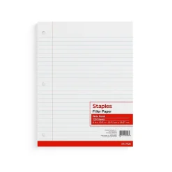Staples Wide Ruled Filler Paper, 8" x 10.5", White, 120 Sheets/Pack, 36 Packs/Carton (TR37426)