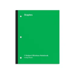 Staples Wireless 1-Subject Notebook, 8.5" x 11", College Ruled, 80 Sheets, Green (ST58380C)