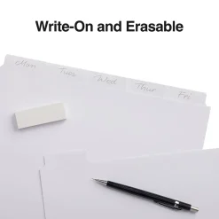Staples Write-On Write & Erase Paper Divider, 5 Tabs, White/White Tabs, 4 Sets (13508/23175)
