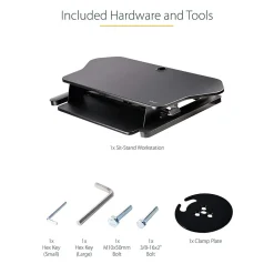 StarTech Adjustable Large Surface Corner Sit Stand Desk Converter for Dual Monitors, Keyboard Tray, 35