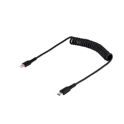 StarTech USB-C to Lightning MFi Certified Coiled iPhone Charger Cable, 3 ft., Black (RUSB2CLT1MBC)