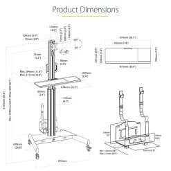 StarTech.com Adjustable Mobile Workstation Cart with Monitor Mount, 50.4