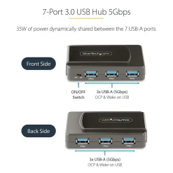 StarTech.com 7-Port USB 3.0 5Gbps Hub, Black (5G7AS-USB-A-HUB)