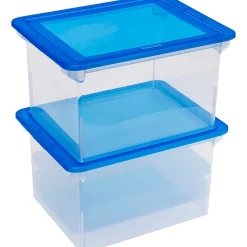 Storex File Storage Box with Snap-On Lid, Letter/Legal Size, Clear/Blue (STX61508U01C)