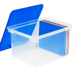 Storex File Storage Box with Snap-On Lid, Letter/Legal Size, Clear/Blue (STX61508U01C)