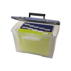 Storex Portable File Storage Box With Organizer Lid, Letter/Legal Size, Clear (STX61511U01C)
