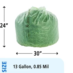 Stout EcoSafe-6400 13 Gallon Industrial Trash Bag, 24" x 30", Low Density, 0.85 mil, Green, 45 Bags/Box, 3 Rolls