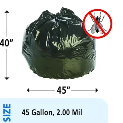 Stout Insect Repellent 45 Gallon Industrial Trash Bag, 45" x 33", Low Density, 2 mil, Black, 65 Bags/Box (STOP4045K20)
