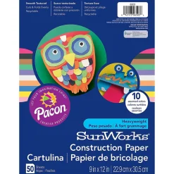 SunWorks 9" x 12" Construction Paper, Assorted Colors, 50 Sheets/Pack (PAC6503)
