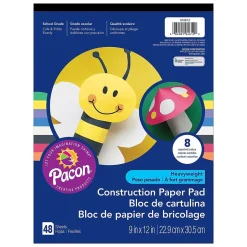SunWorks Heavyweight 9" x 12" Construction Paper Pad, Assorted Colors, 48 Sheets/Pack, 12 Packs (PAC104612-12)