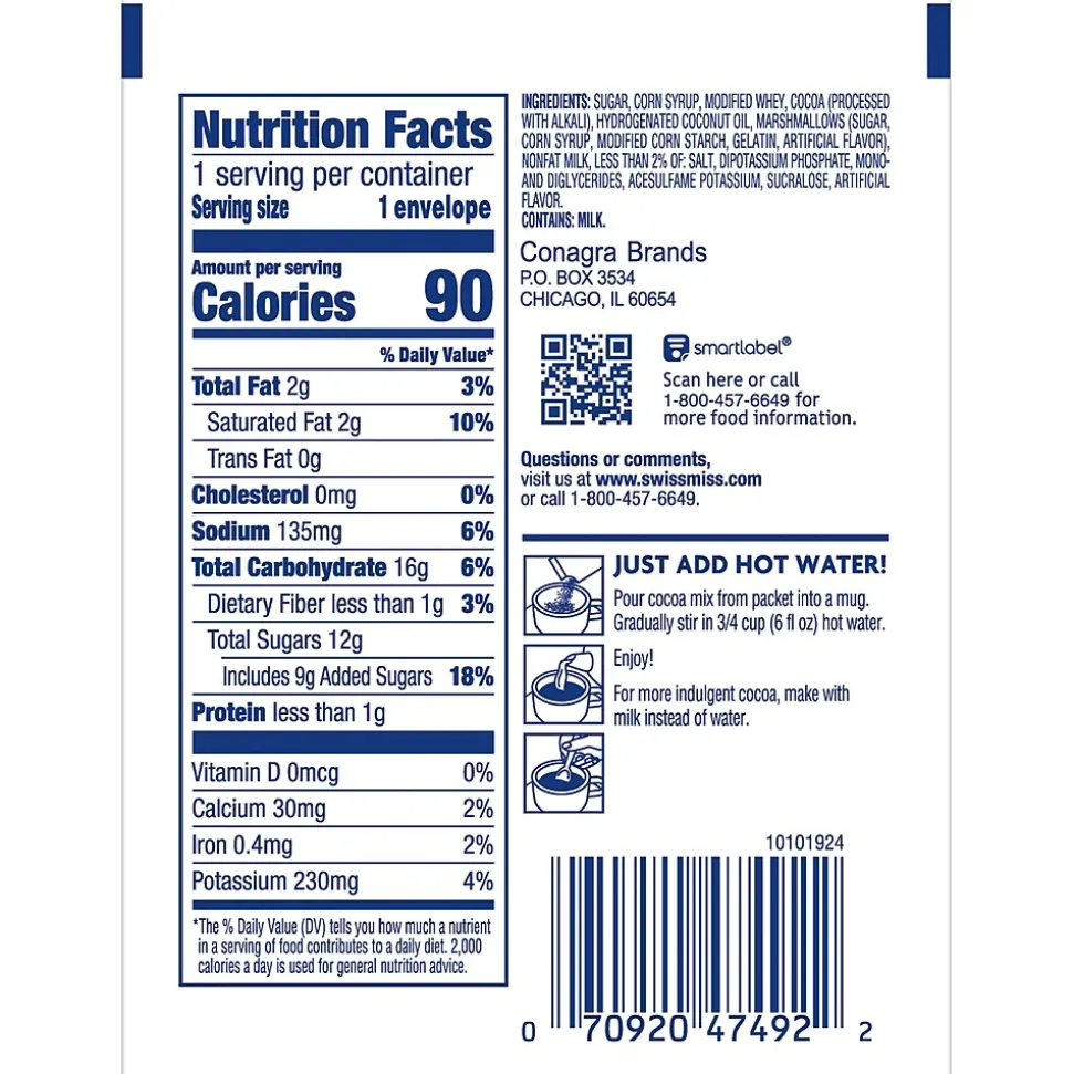 Swiss Miss Marshmallows Cocoa, 0.73 Oz., 50/Box (GOV47492)