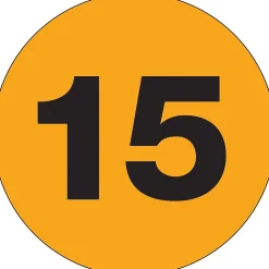 Tape Logic 2" Circle "15" Number Label, Fluorescent Orange, 500/Roll