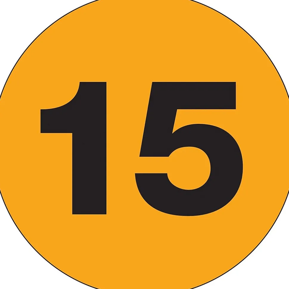 Tape Logic 2" Circle "15" Number Label, Fluorescent Orange, 500/Roll