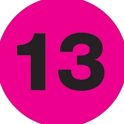 Tape Logic 2" Circle "13" Number Label, Fluorescent Pink, 500/Roll