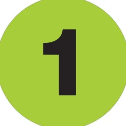 Tape Logic 1" Circle "1" Number Label, Fluorescent Green, 500/Roll