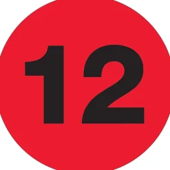 Tape Logic 2" Circle "12" Number Label, Fluorescent Red, 500/Roll