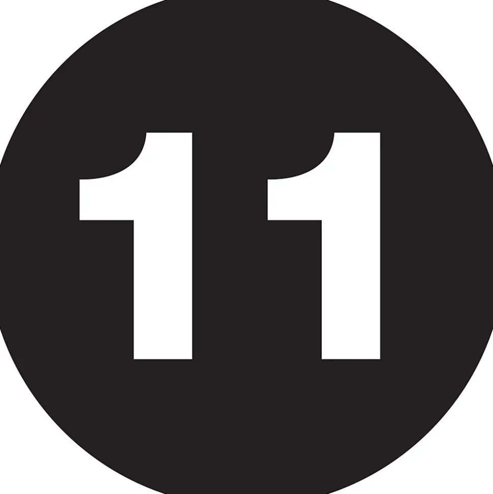 Tape Logic 2" Circle "11" Number Label, Black, 500/Roll