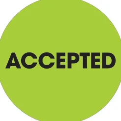 Tape Logic 2" Circle "Accepted" Label, Fluorescent Green, 500/Roll