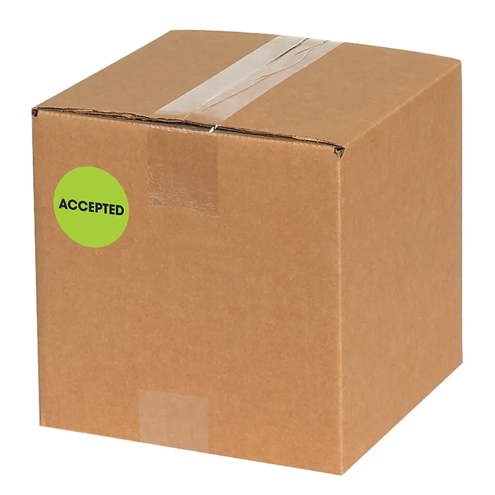Tape Logic 2" Circle "Accepted" Label, Fluorescent Green, 500/Roll