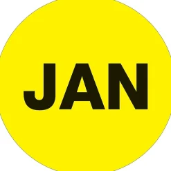 Tape Logic 2" Circle "JAN" Months of the Year Label, Fluorescent Yellow, 500/Roll