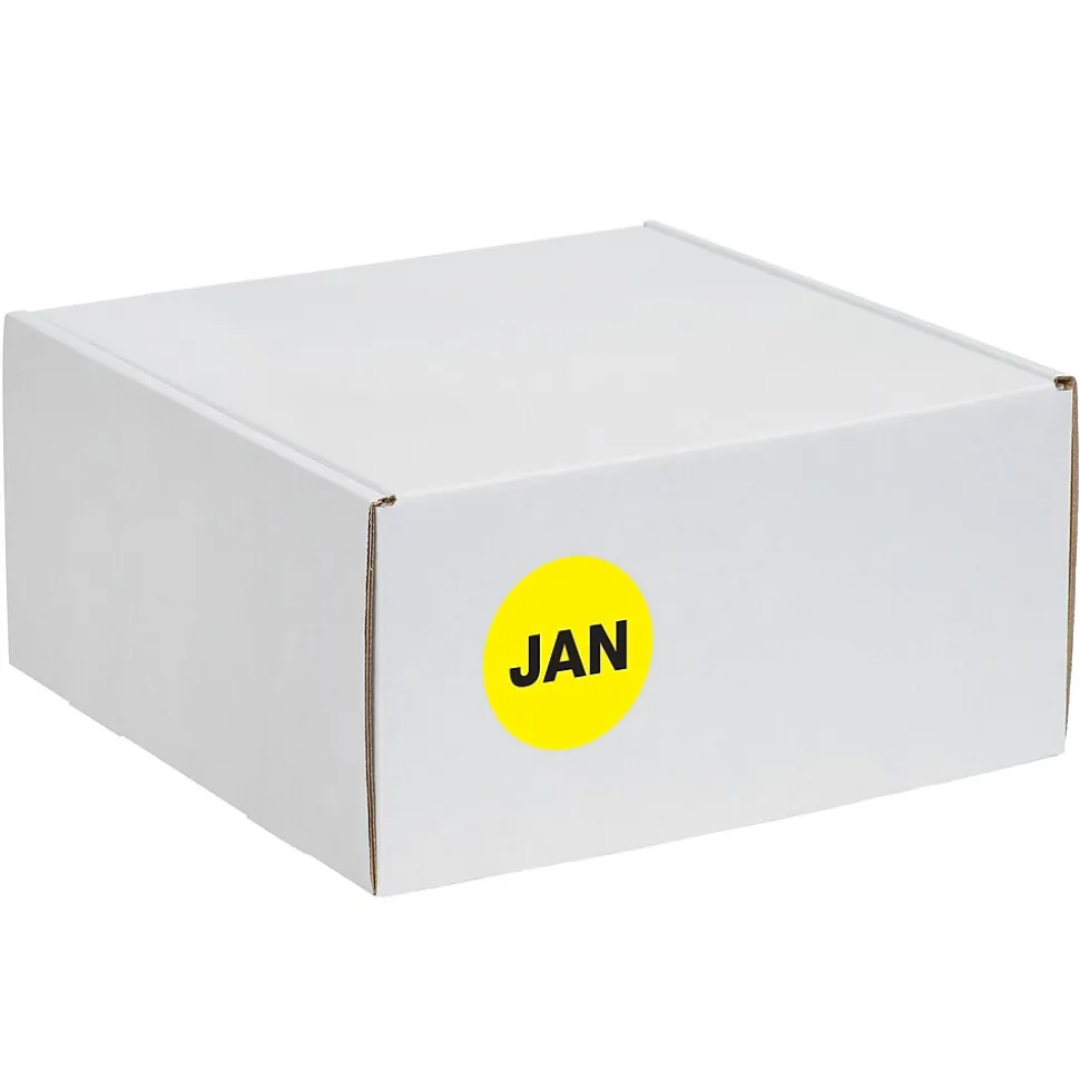 Tape Logic 1" Circle "JAN" Month of the Year Labels, Fluorescent Yellow, 500/Roll
