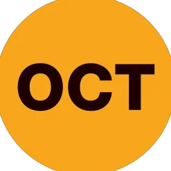 Tape Logic 2" Circle "OCT" Months of the Year Label, Fluorescent Orange, 500/Roll