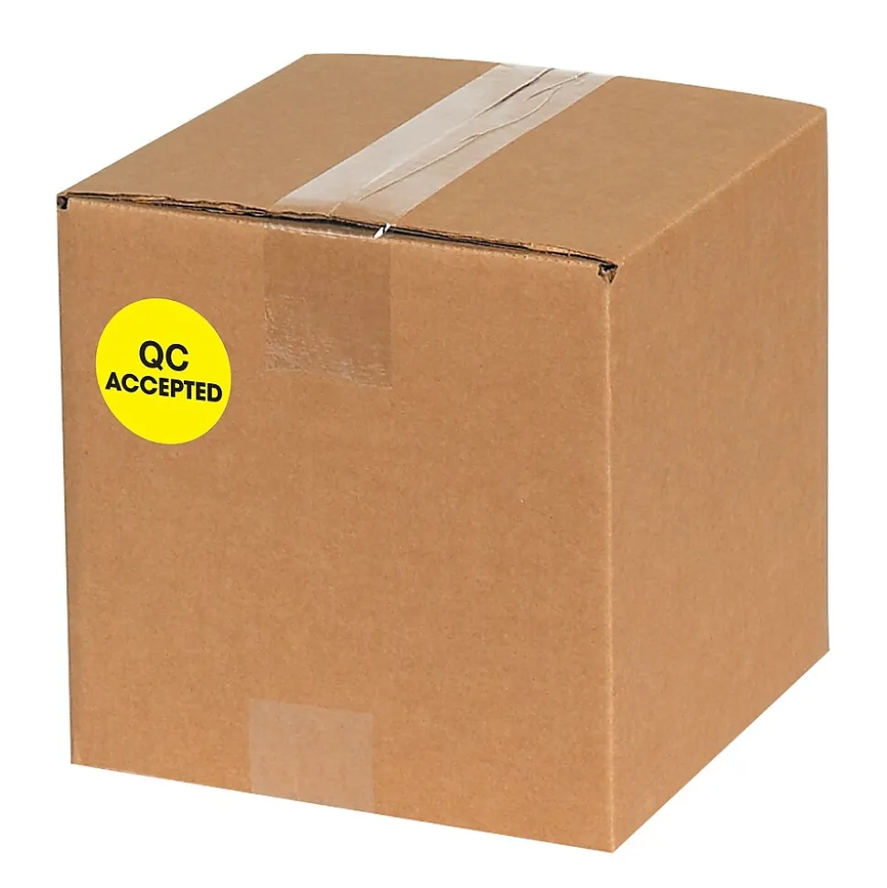 Tape Logic 2" Circle "QC Accepted" Label, Fluorescent Yellow, 500/Roll