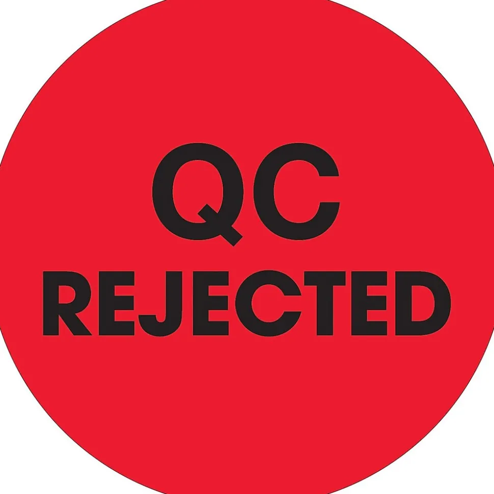 Tape Logic 2" Circle "QC Rejected" Label, Fluorescent Red, 500/Roll