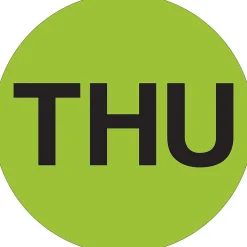 Tape Logic 1" Circle "THU" Days of the Week Label, Fluorescent Green, 500/Roll