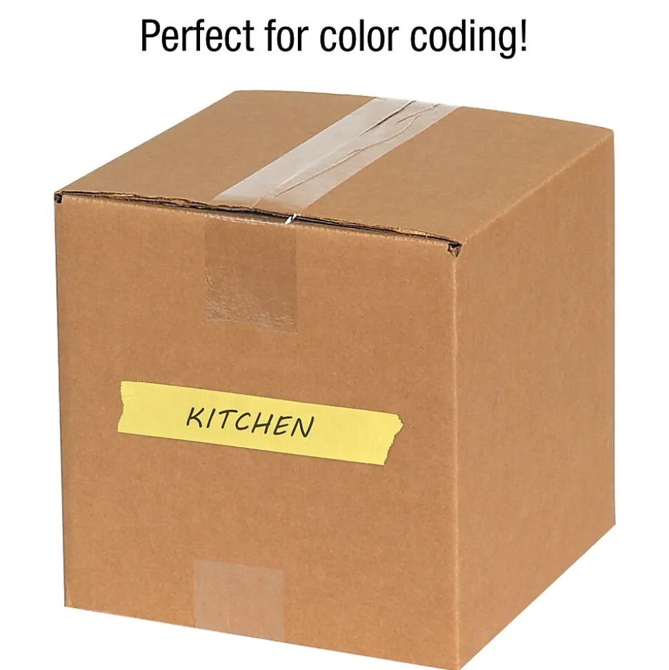 Tape Logic® Colored Masking Tape, 4.9 Mil, 1/2" x 60 yds., Yellow, 12/Case (T93300312PKY)