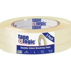 Tape Logic® Double Sided Masking Tape, 7 Mil, 1/2" x 36 yds., Tan, 3/Case (T9531003PK)