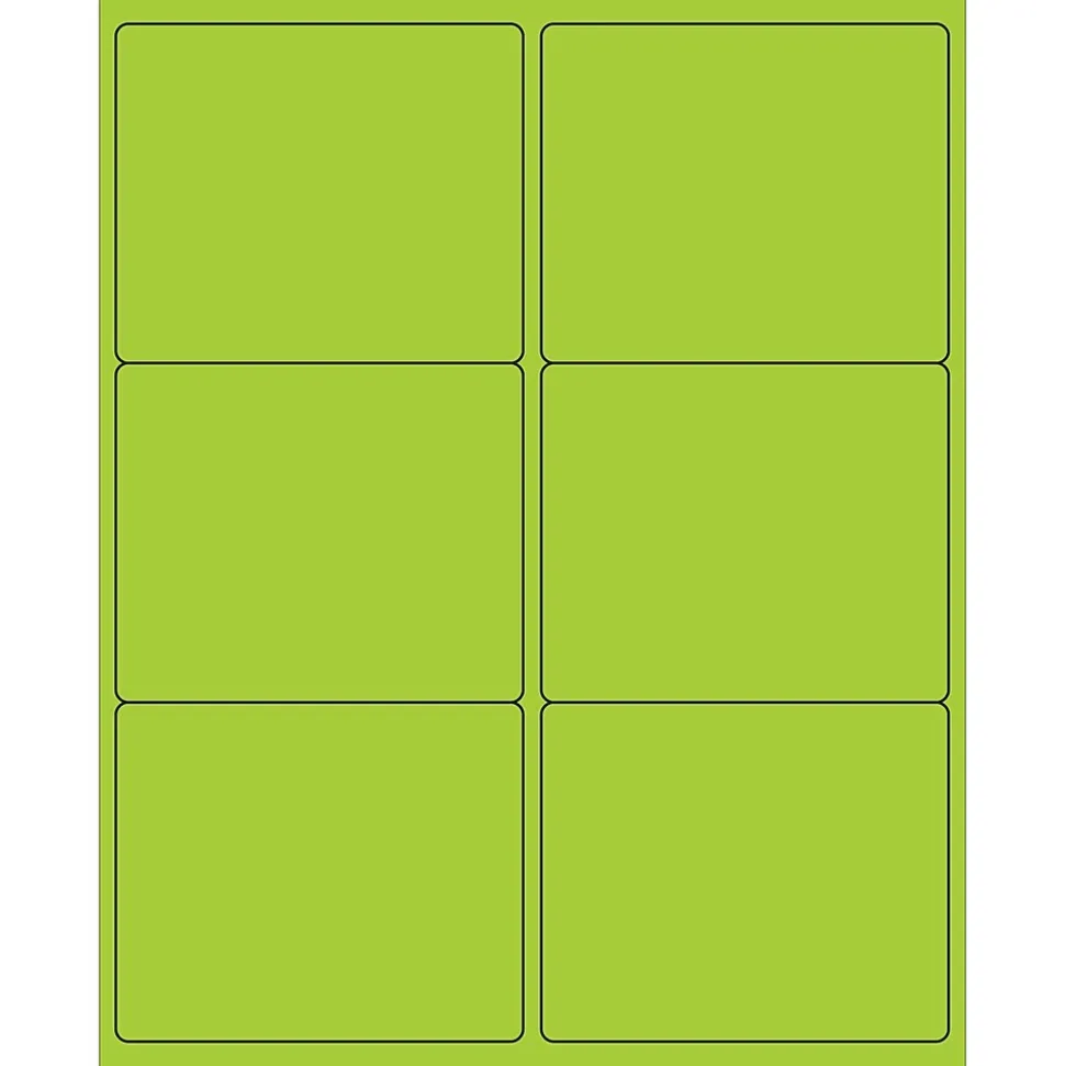 Tape Logic® Rectangle Laser Labels, 4" x 3 1/3", Fluorescent Green, 600/Case (LL180GN)