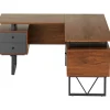 Techni Mobili 59" L-Shaped Desk with Drawers and File Cabinet, Walnut/Black (RTA-4809DL-WAL)