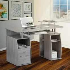 Techni Mobili Complete Computer Workstation Desk With Storage, Gray (RTA-8211-GRY)