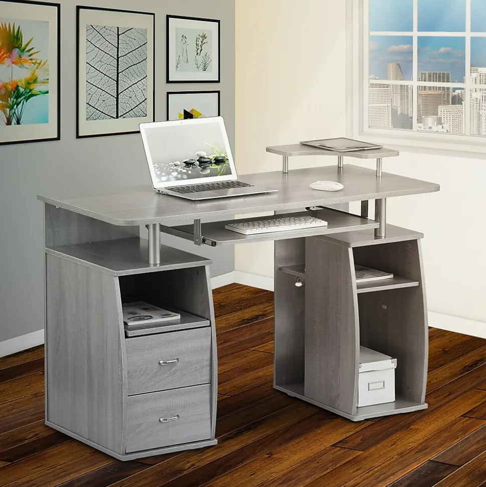 Techni Mobili Complete Computer Workstation Desk With Storage, Gray (RTA-8211-GRY)