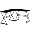 Techni Mobili L-Shaped Glass Top Computer Corner Desk, Black (RTA-3805L-BK)