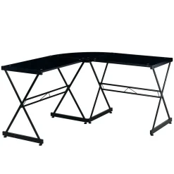 Techni Mobili L-Shaped Glass Top Computer Corner Desk, Black (RTA-3805L-BK)