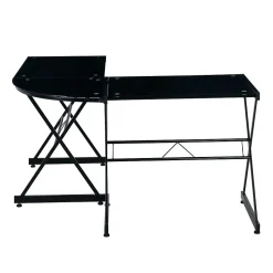 Techni Mobili L-Shaped Glass Top Computer Corner Desk, Black (RTA-3805L-BK)