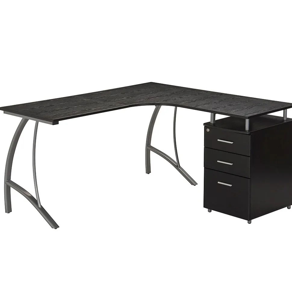 Techni Mobili Modern L-Shaped Computer Desk with File Cabinet, Espresso (RTA-4804L-ES)