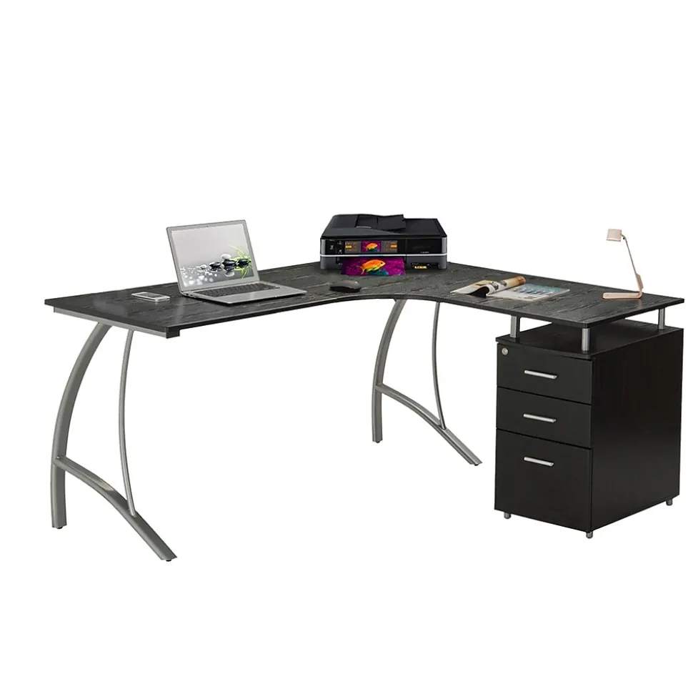 Techni Mobili Modern L-Shaped Computer Desk with File Cabinet, Espresso (RTA-4804L-ES)