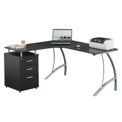 Techni Mobili Modern L-Shaped Computer Desk with File Cabinet, Espresso (RTA-4804L-ES)