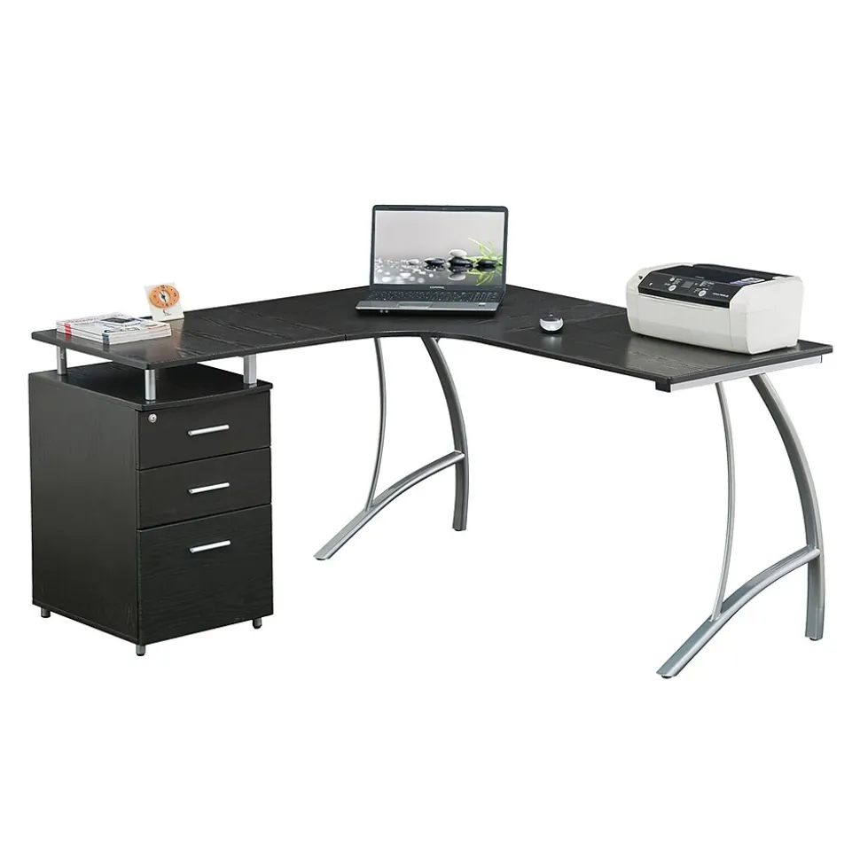 Techni Mobili Modern L-Shaped Computer Desk with File Cabinet, Espresso (RTA-4804L-ES)