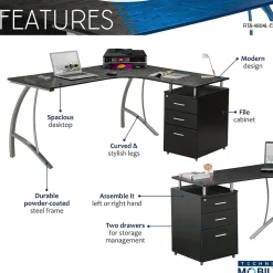 Techni Mobili Modern L-Shaped Computer Desk with File Cabinet, Espresso (RTA-4804L-ES)