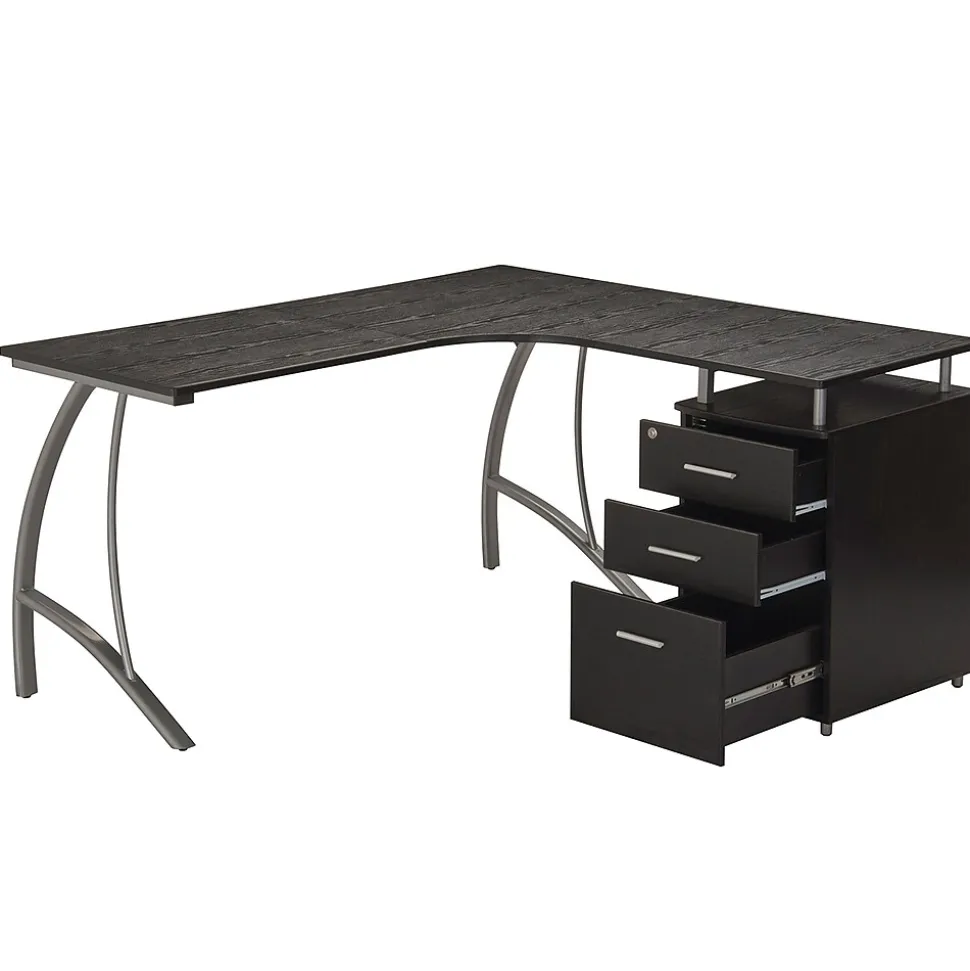 Techni Mobili Modern L-Shaped Computer Desk with File Cabinet, Espresso (RTA-4804L-ES)