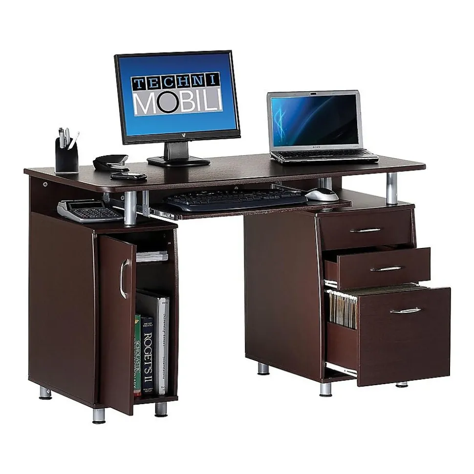 Techni Mobili 47"W Computer Desk, Chocolate (RTA-4985-CH36)
