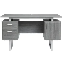 Techni Mobili 51.25"W Modern Office Desk with Storage, Gray (RTA-7002-GRY)