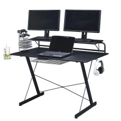Techni Sport Carbon Computer Gaming Desk with Shelving, Black (RTA-TS200-BK)