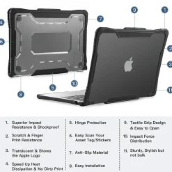 Techprotectus Rugged Laptop Sleeve with Keyboard Cover for Apple 13.6 Macbook Air 2022 M2, Black (TP-RBK-MA13M2)