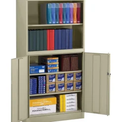 Tennsco Combination Bookcase and Cabinet, Putty, 6-Shelf, 1 Closet, 72"H