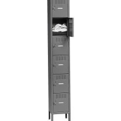 Tennsco Six Tier Box Locker with Legs, Single Unit, 6 Lockers, Medium Grey, 78"H x 12"W x 12"D